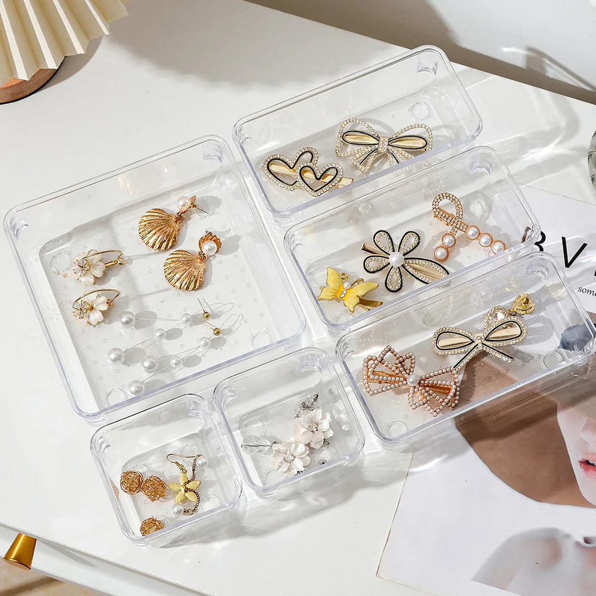 Clear Desk Drawer Organizers Set